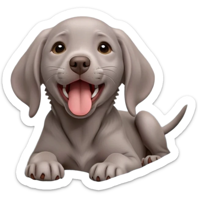 cinematic-cute-yawning-weimaraner puppy-portrait-emoji,-head-tilted-slightly-with-a-dramatic,-wide-open-yawn,-revealing-a-sleek grey fur-with-a-subtle-shimmer,-floppy-ears-slightly-drooping,-round-brown-eyes-barely-open-in-drowsy sticker