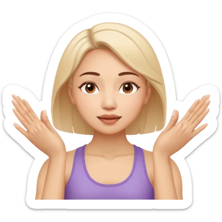 Minimal emoji of a woman performing face yoga, fingers pressing and lifting facial muscles, clear hand-on-face exercise movement, simple wellness icon style, no beauty or medical elements

 sticker