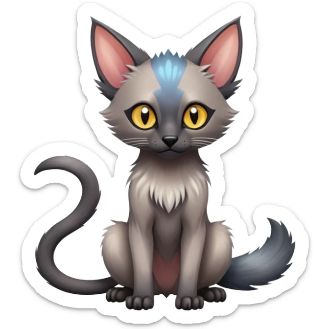 Colorful exotic tropical shiny Fantasy-Siamese-Fakémon-Lykoi-feline-hybrid (full body) sticker