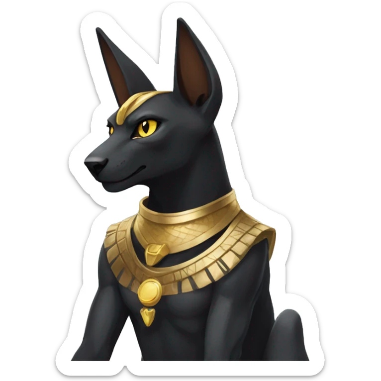 Black Egyptian Anubis-Lucario-Litten-Cat. Golden Anubis-Rings and yellow markings. Full body sticker