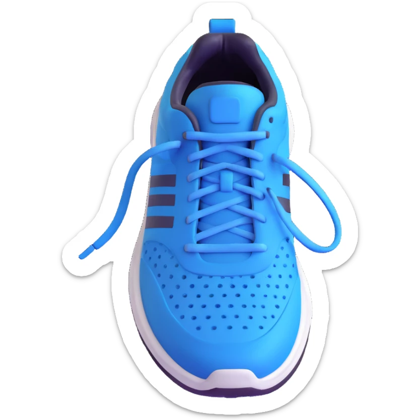 blue running shoe emoji, cartoonish 3D emoji style, white sole, top view sticker