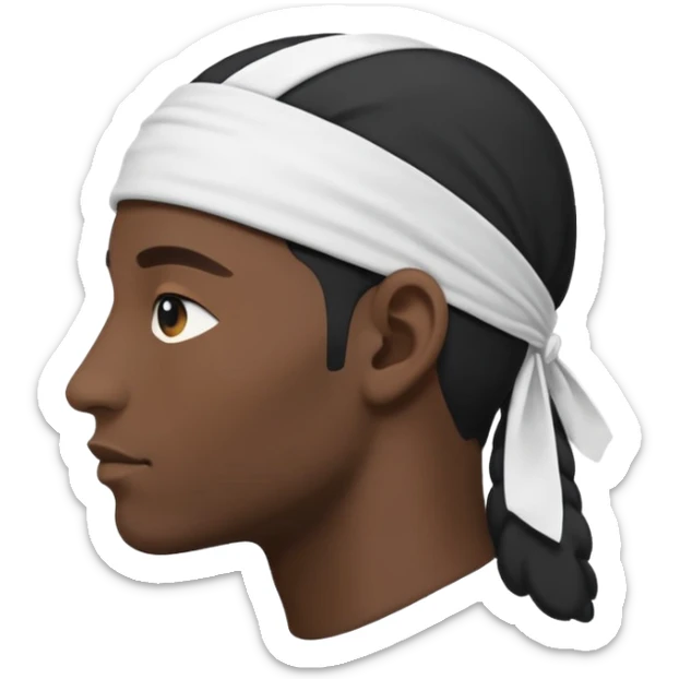Emoji of a black Moor’s head in profile, facing left, with a white headband above the eyes. Flat, clean, minimal, no background. Inspired by the Corsican flag.  sticker