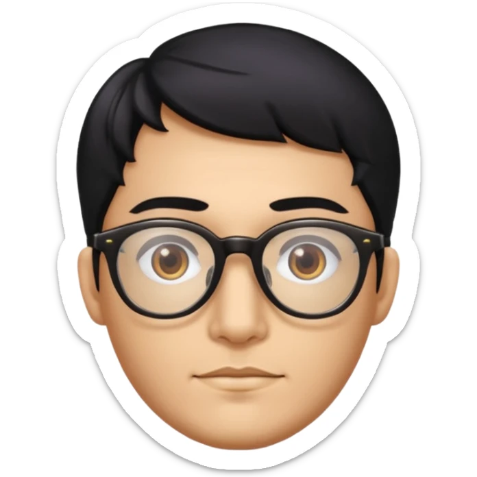 make a guy from portugal that has glasses and has a good jawline and a little masculine and black hair that spreads to the sides and make him glossy and shiny sticker