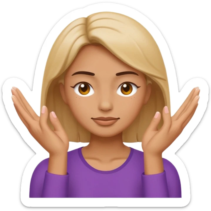 Minimal emoji of a woman performing face yoga, both hands placed on the face, fingers pressing and lifting facial muscles, clear hand-on-face exercise movement, simple wellness icon style, no beauty or medical elements

 sticker