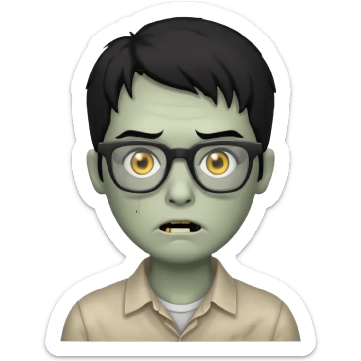 zumbie de cabelo preto grande,olhos pretos e oculos quadrados pequeno sticker