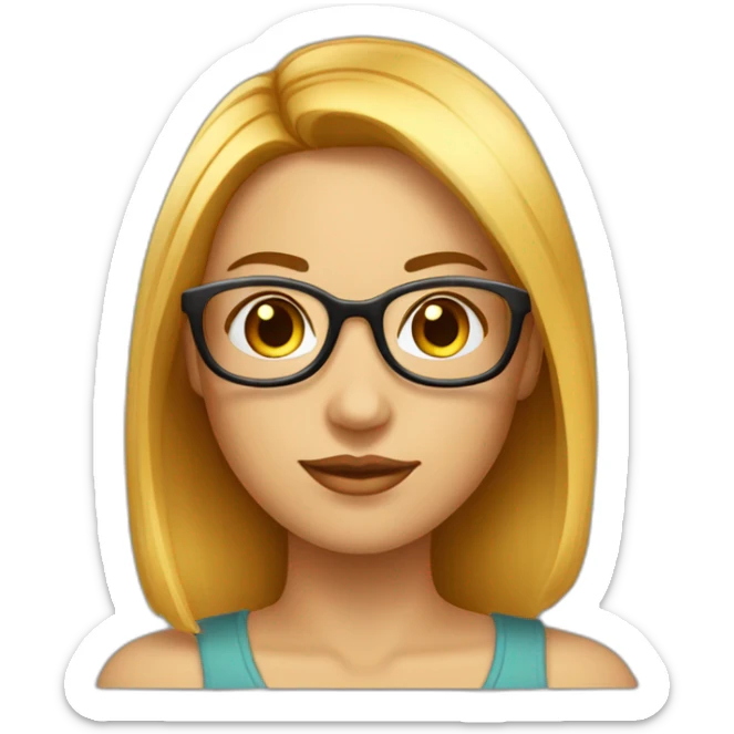 femme avec cheveux lisses coupe carré tête ronde peau mate possèdent des lunettes  sticker