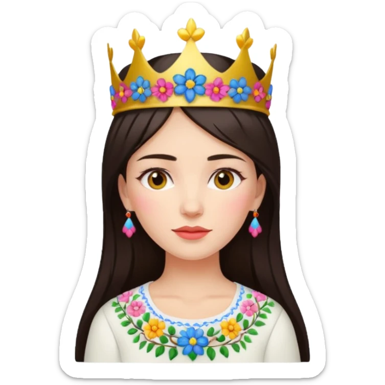 Ukrainian woman in a white embroidered shirt with dark hair and a crown of flowers on her head sticker