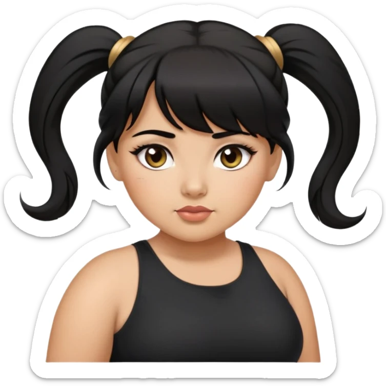 Latina girl with bangs black long hair in pony tail plus size black dress eye roll sticker