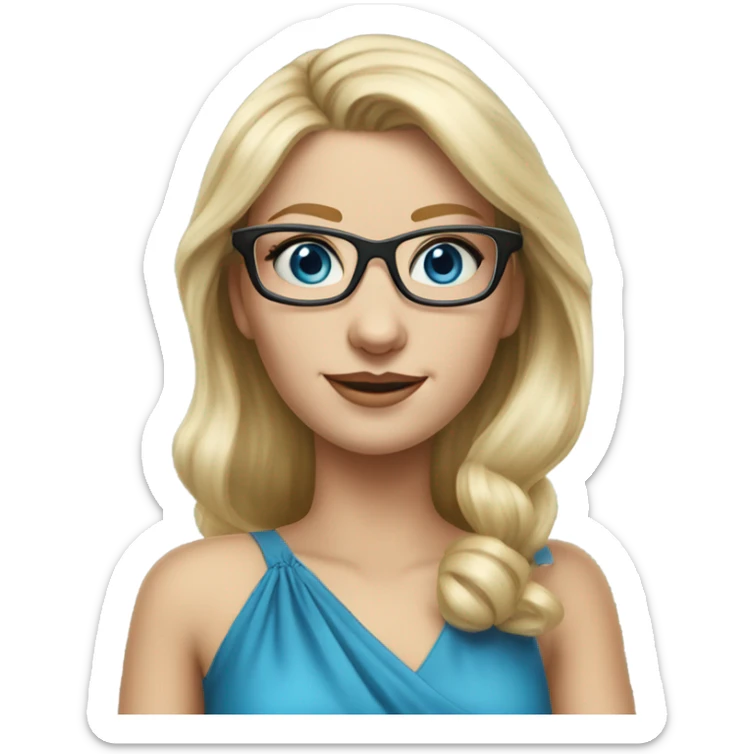 Pretty Caucasian blonde woman with glasses in a dress, hyper realistic with blue eyes  sticker