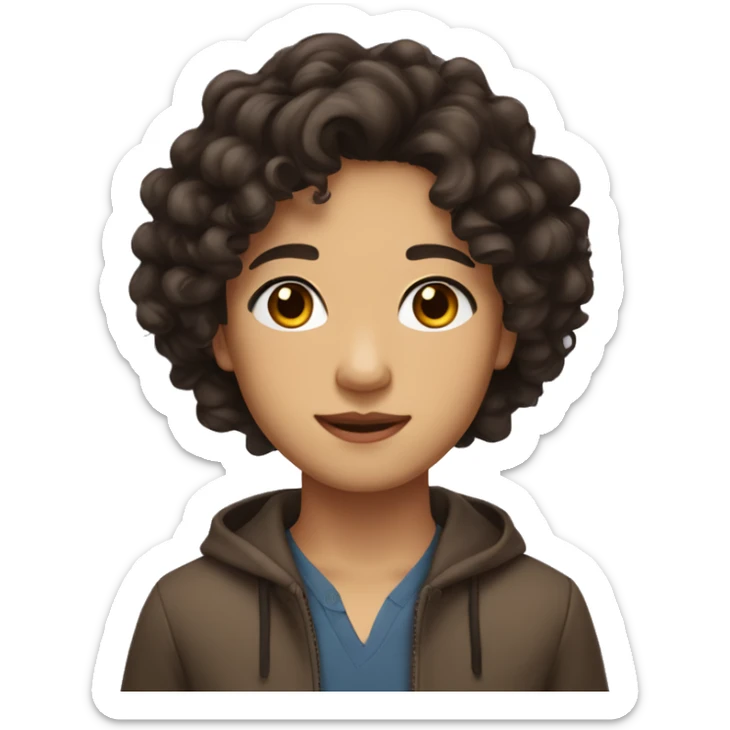 asian mixed white with brown eyes olive skin really dark brown curly wavy hair sticker