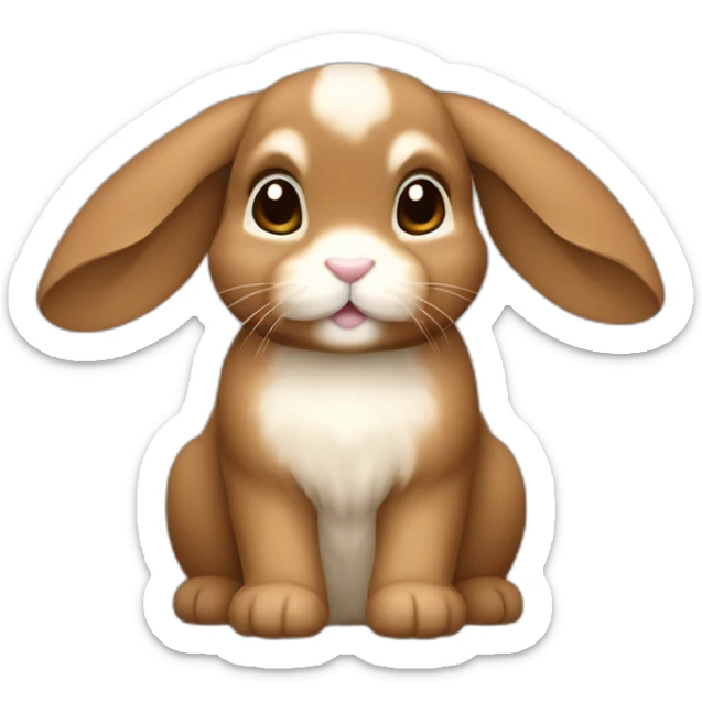 holland lop pure brown rabbit with floppy ears in apple iOS emoji style sticker