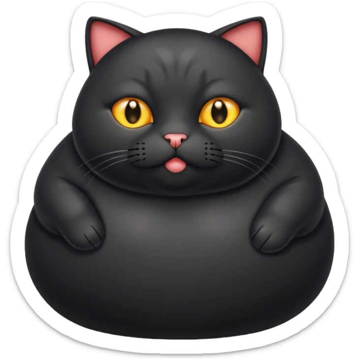 Un gato negro gordito con los ojos de color amarillos sentado sticker