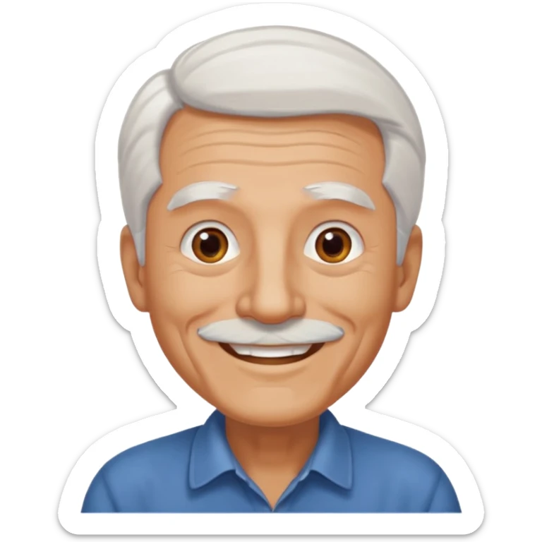 Illustrated emoji of an old man, white hair, no beard, no mustache, dark eyes, tanned skin  sticker