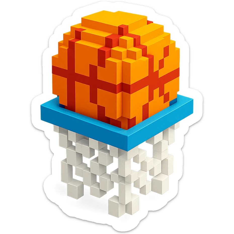 A voxel-style basketball in a net, variation 3 sticker