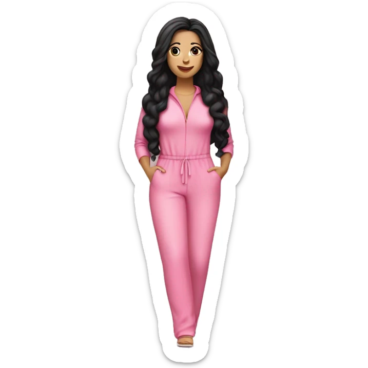 Latina Woman black hair mute pink full body jumpsuit  sticker