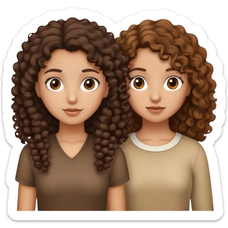 two girls standing next to eachother one with dark brown curly hair and one with light brown curly hair sticker