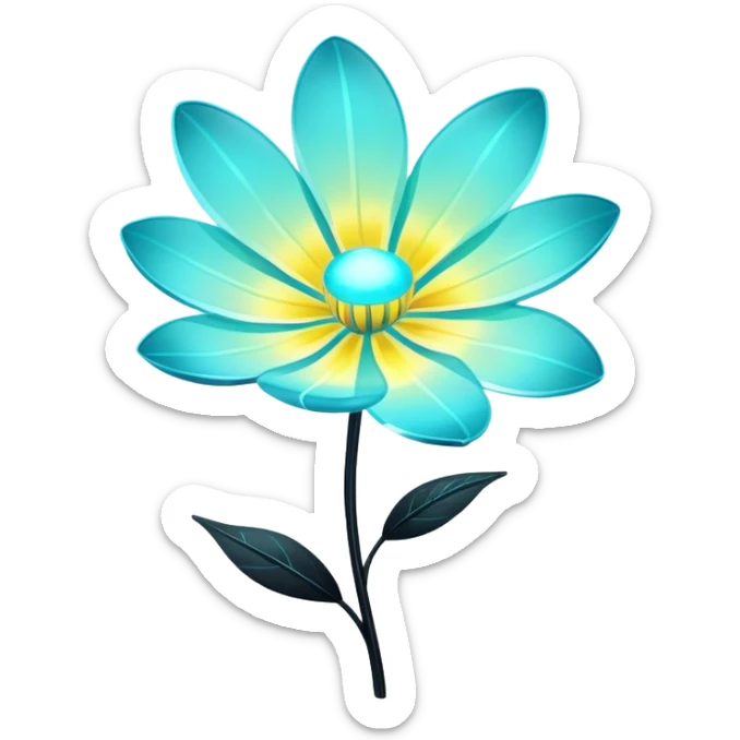Pastel black and cyan iridescent transparent bio-luminescent flower with yellow stripes sticker