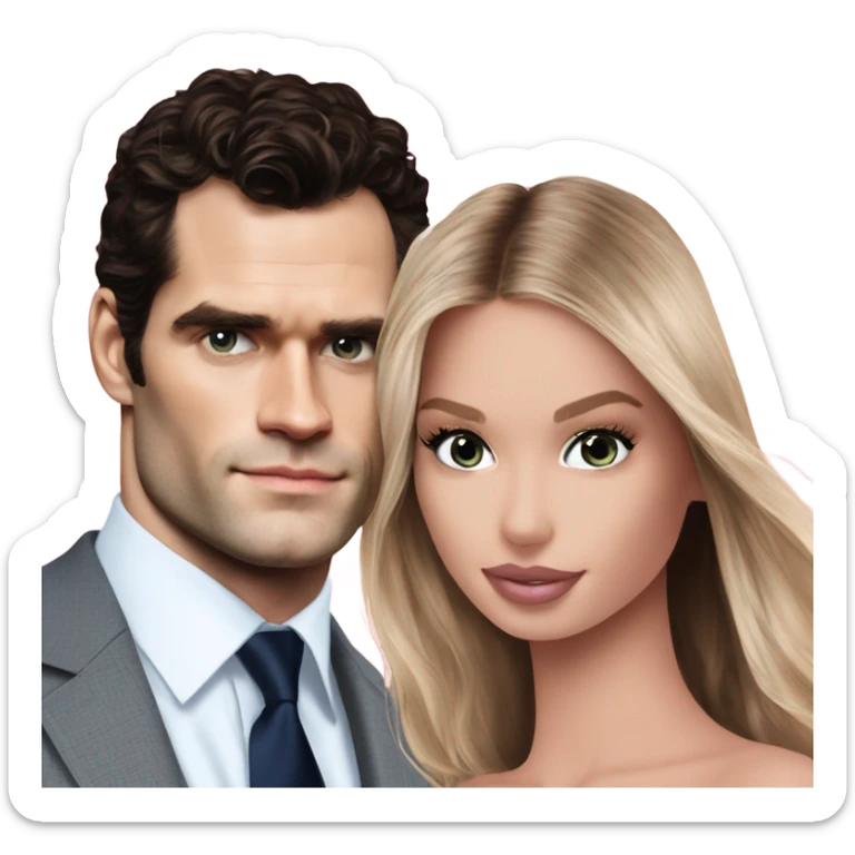 realistic photo of Henry Cavill close under a beautiful  victoria secret model  sticker
