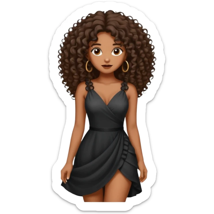 brown skinned lady with curly black hair, shoulder long hair, messy, nice curves sticker