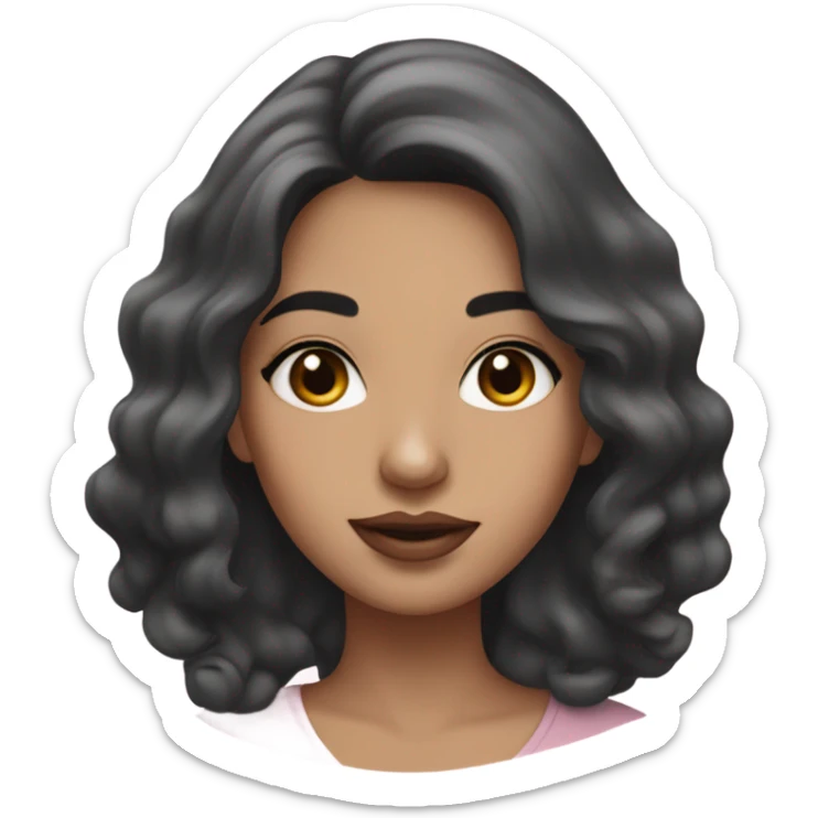 A south Asian girl with pale skin, black wavy shoulder length hair and pale pink lips sticker