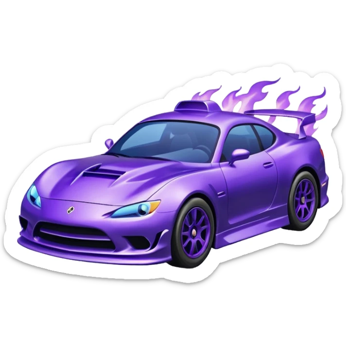 Purple car drifting with navy blue flames coming out of the rear tires. sticker