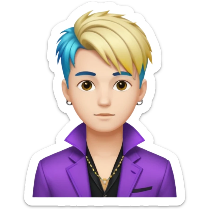 A stylish youngman idol in colorful stage outfit, trendy hairstyle with dyed highlights sticker