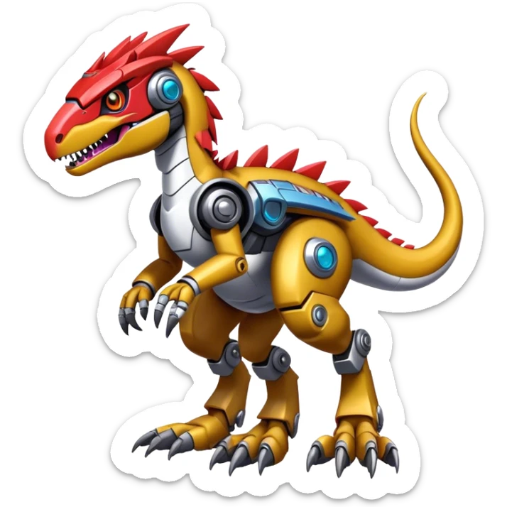 Furry Cool Edgy Futuristic shiny colorful Digimon-Fakemon-Guilmon-Velociraptor-Mecha full body   sticker