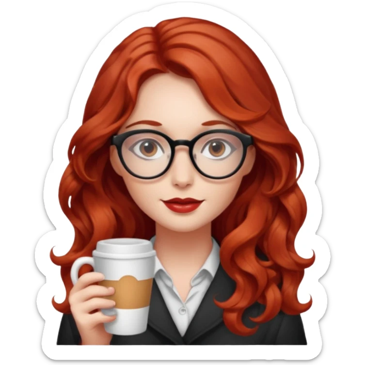 ABeautiful girl, red hair,wavy hair，long hair,Black eyes,Chinese con lentes ojos cafés oscuros sticker