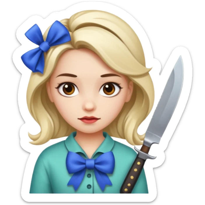Photo of a killer girl with a knife and a graphic bow in her hair sticker