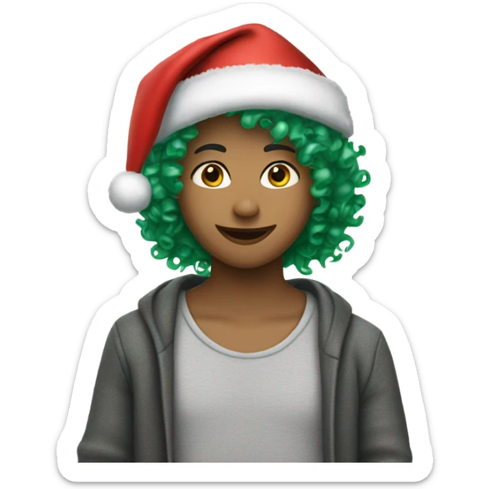 Person short curly green hair in a Santa hat  sticker
