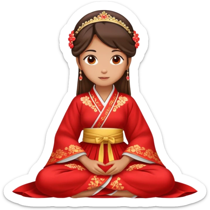 Beautiful girl wearing red Hanfu wedding dress sitting sticker