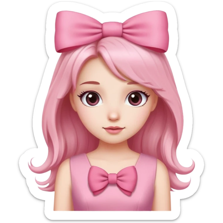 Cute girly girl character with pink dress, long eyelashes, and hair bow sticker