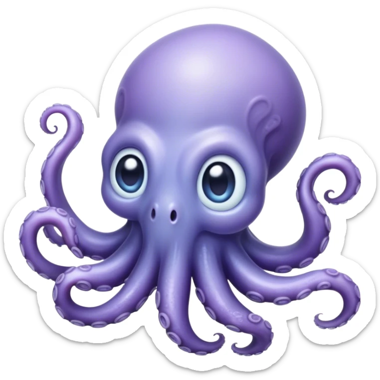 Cinematic Noble Baby Octopus Portrait Emoji, Poised and graceful, with a soft, rounded, slightly translucent body in a dreamy light blue-purple hue, large, glistening eyes full of quiet intelligence and mystery, delicate, flowing tentacles curling gently, Simplified yet sophisticated features, highly detailed, glowing with a soft, ethereal oceanic radiance, high shine, elegant and serene, stylized with an air of deep-sea wonder, focused and tranquil, soft glowing outline, capturing the essence of an otherworldly, intelligent little cephalopod, floating effortlessly in the gentle ocean currents! sticker