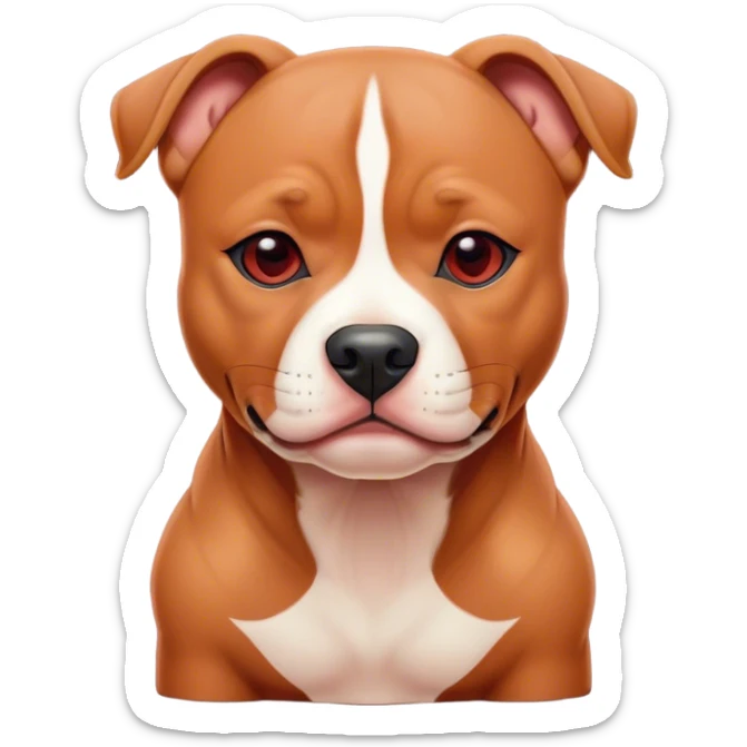 Cinematic Noble Red/Fawn Staffordshire Bull Terrier Portrait Emoji, Poised and regal, with a compact, muscular build and a sleek, well-groomed red/fawn Fur accented by subtle white markings, deep-set soulful dark eyes, Simplified yet sharp and sophisticated features, highly detailed, glowing with a soft, dignified glow, high shine, intelligent and loyal, stylized with an air of strength, focused and attentive, soft glowing outline, capturing the essence of a watchful and confident guardian, so majestic it feels as though it could stride out of the screen with effortless authority! sticker