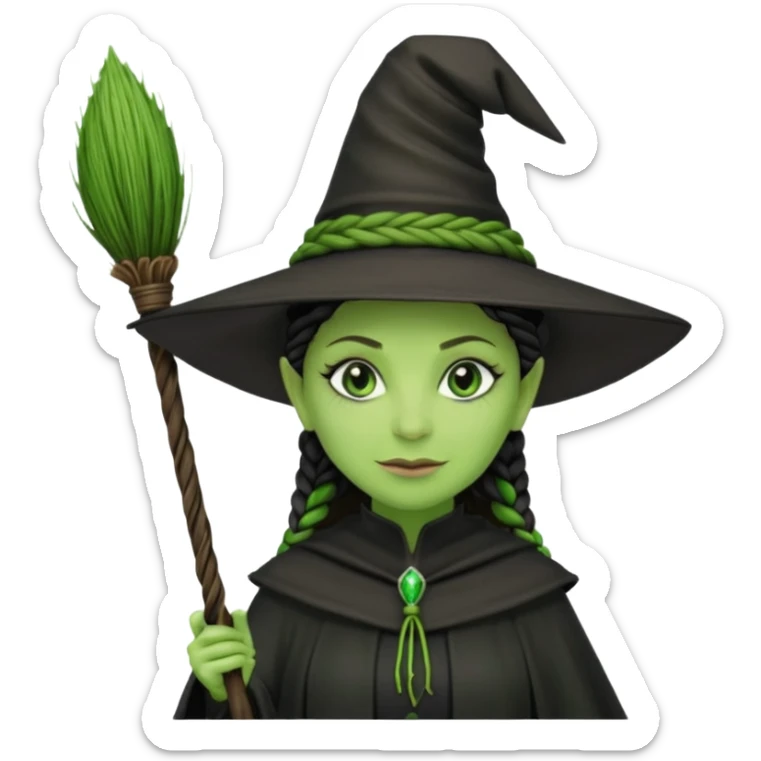 elphaba the wicked witch from wicked movie (cynthia erivo) microbraid hair, witch hat, broom sticker
