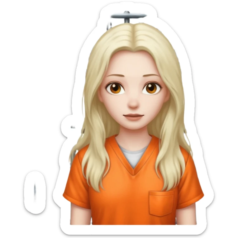 prisoner dark long haired woman in orange clothing in front of bars sticker