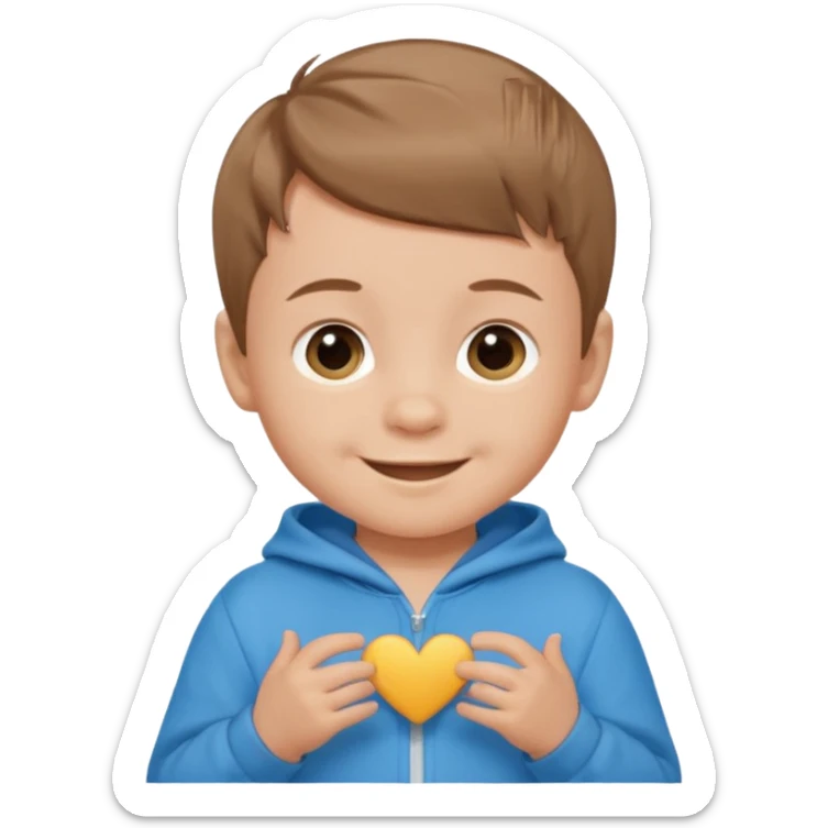 baby boy emoji, short light brown hair, wearing a onesie, smiling sticker