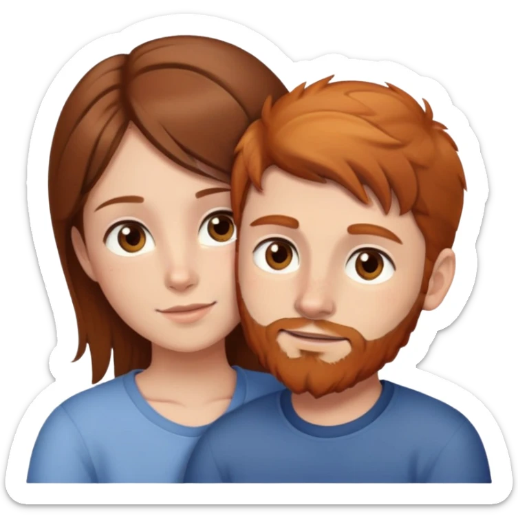 brown haired girl with brown eyes cuddling boy with brown hair and ginger beard and hazel eyes sticker