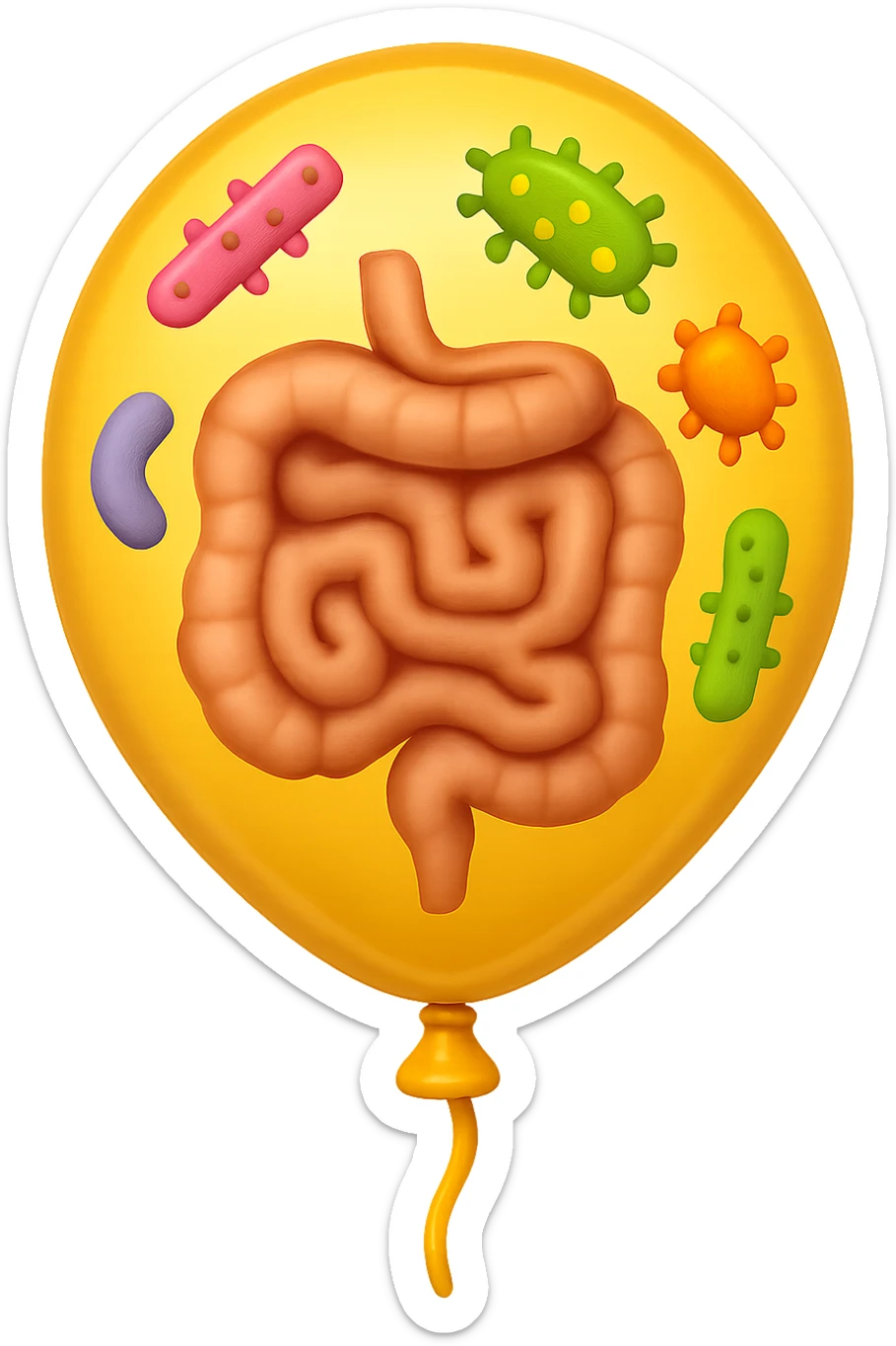 emoji stile iphone di un palloncino con intestino dentro e batteri intestinali intorno sticker