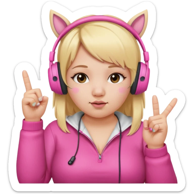 Create blonde chibby girl showing middle.finger. and she has pink headphones with ears sticker