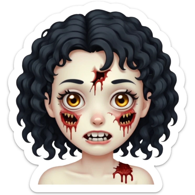 zombie girl with a face scar, curly hair & a tooth gap sticker