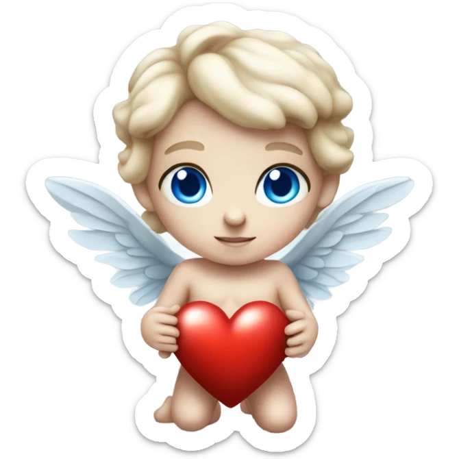 Realistic Photo of flying pale cupid with blue eyes and red heart arrow  sticker