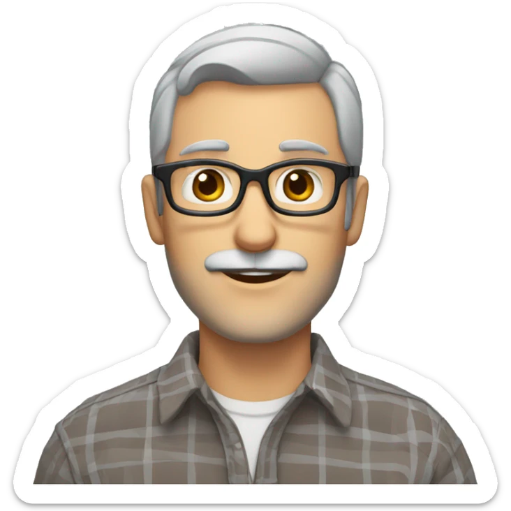 man grey hair brown eyes 3 days of beard and glasses wearing a checked shirt sticker