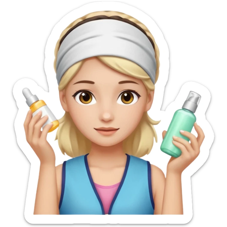 Clean girl aesthetic emoticons, apply skincare products, headband, glowing skin, vest, soft lighting
 sticker