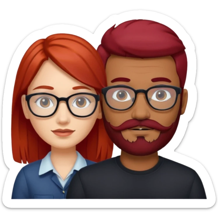 White red hair girl without glasses and brown indian guy with moustache and beard with glasses black hair  sticker
