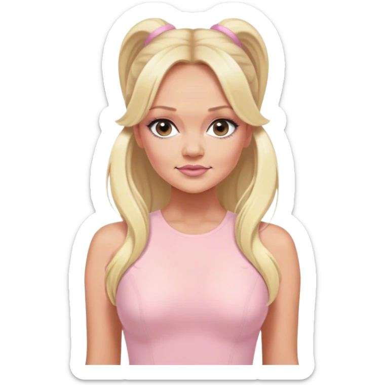 Emma bunton with long blonde ponytails wearing a light pink bodycon dress sticker