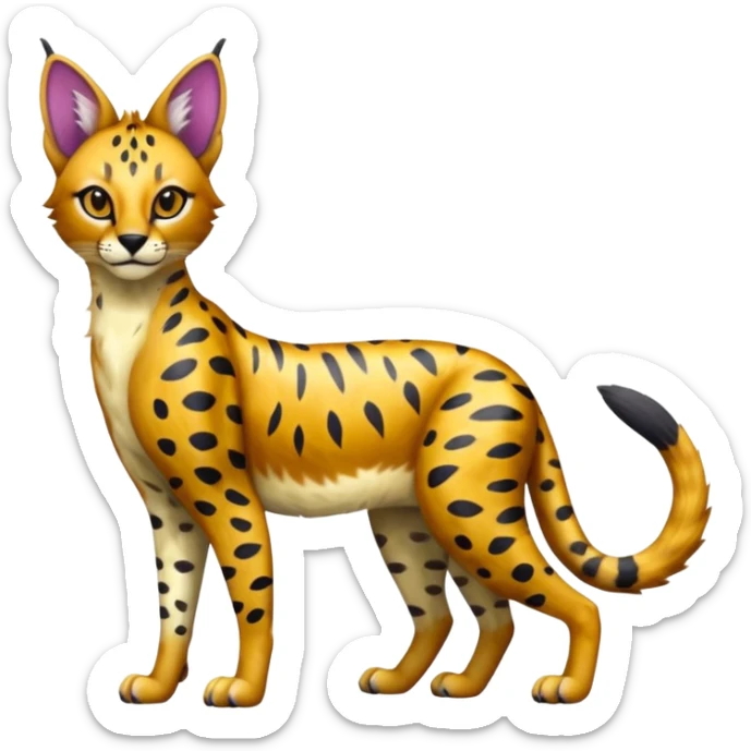 Colorful shiny Caracal-Cheetah-Serval-Trico-Sergal-Vernid-fusion-hybrid-animal-creature, dull body sticker