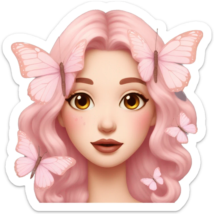 Gorgeous pastel lady with blushing face and butterflies aesthetic trending style sticker