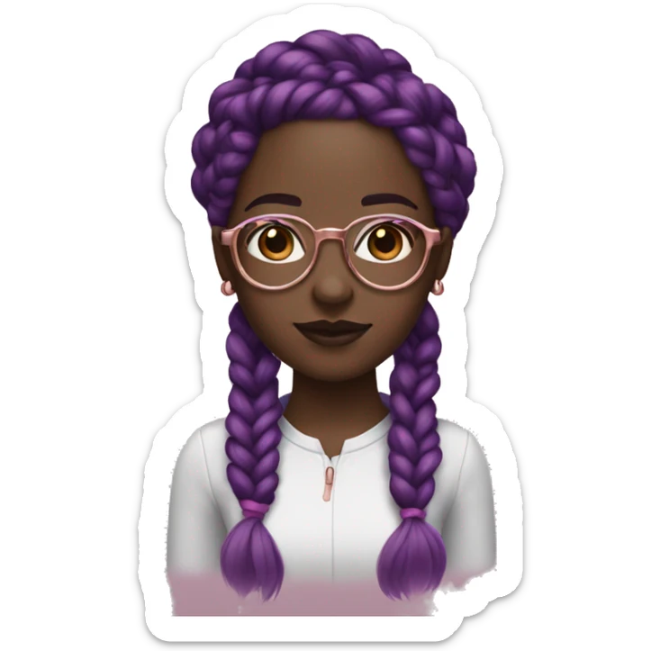 black girl with dark  purple and pink braids and rose gold glasses sticker