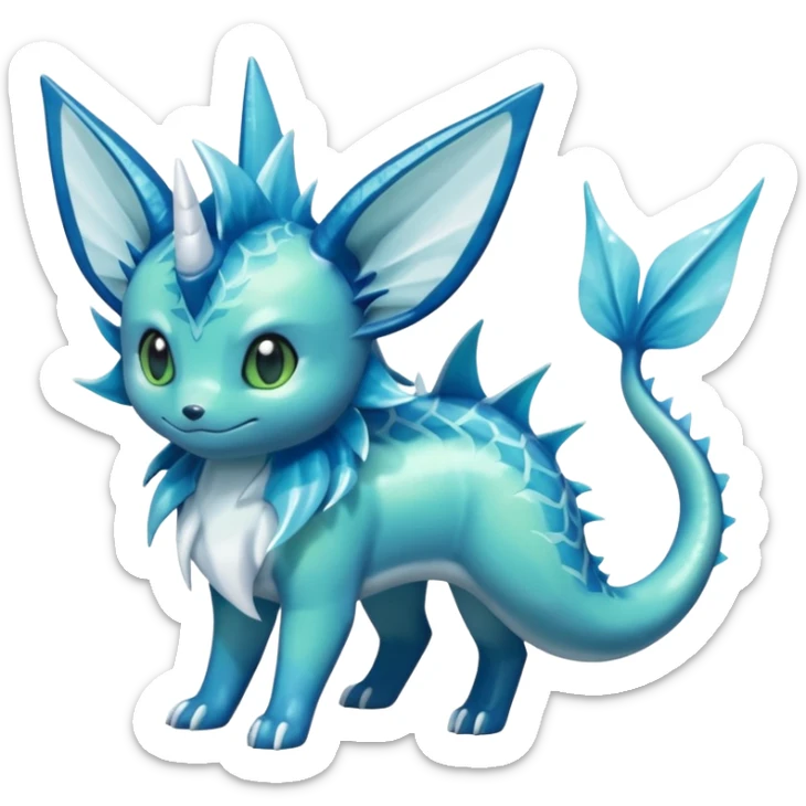 Shiny 4-legged Virizion-Vaporeon-Amaura-Cobalion-fusion, full body sticker